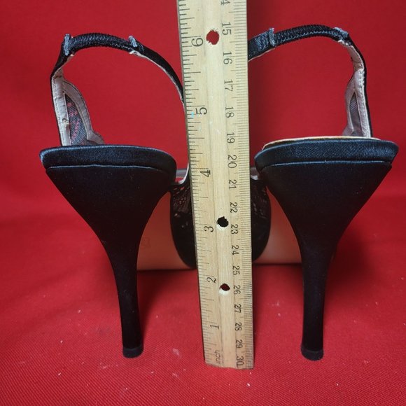 Caparros Black Lace High Heel Open Toe 9B Womens Shoes - Picture 9 of 13